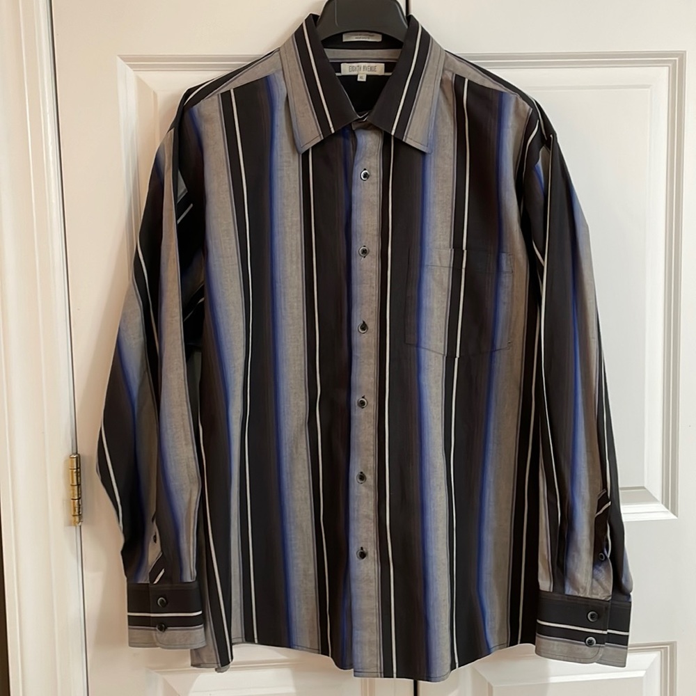 Eighth Avenue- Men’s XL- Muliti Color Vertical Stripe Collared Shirt